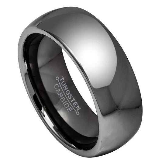 Polished Black Ion Tungsten Band Ring + Jewelry Cloth & Pouch