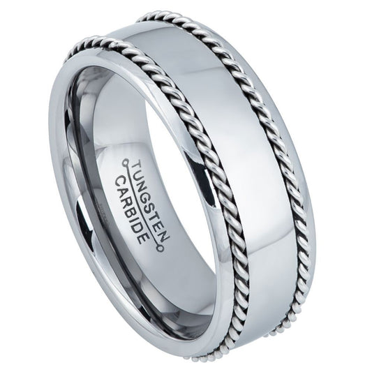 8mm High-Polished Tungsten Silver Domed Band Ring, Size 7,8,9,10,11,12,13,14,15 (US)