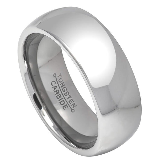 8mm High-Polished Tungsten Silver Domed Band Ring, Size 5,6,7,8,9,10,11,12,13,14,15 (US)