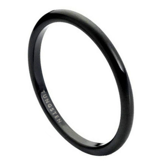 Polished Black Ion Tungsten Band Ring + Jewelry Cloth & Pouch