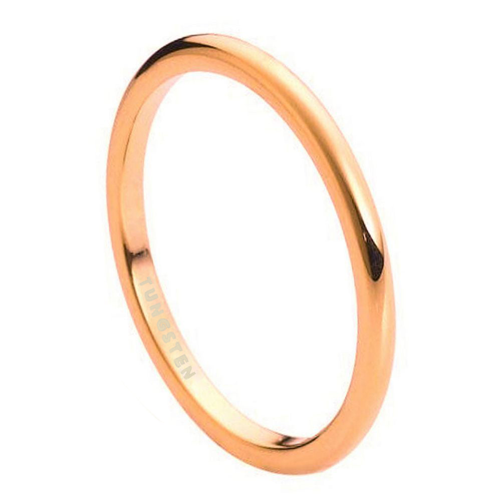 Polished Rose Gold Tungsten Band Ring + Jewelry Cloth & Pouch