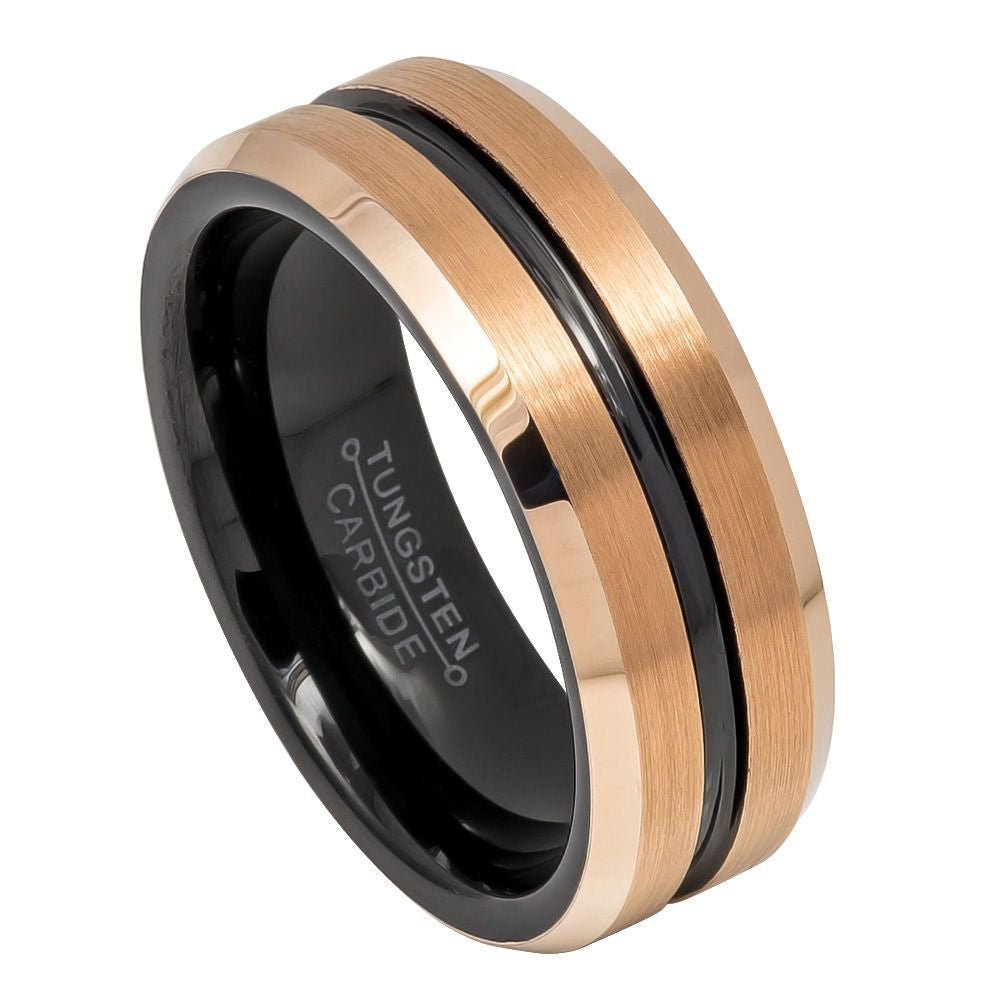 8mm Brushed Rose Gold Tungsten Band Ring, Size 7,8,9,10,11,12,13,14,15 (US)