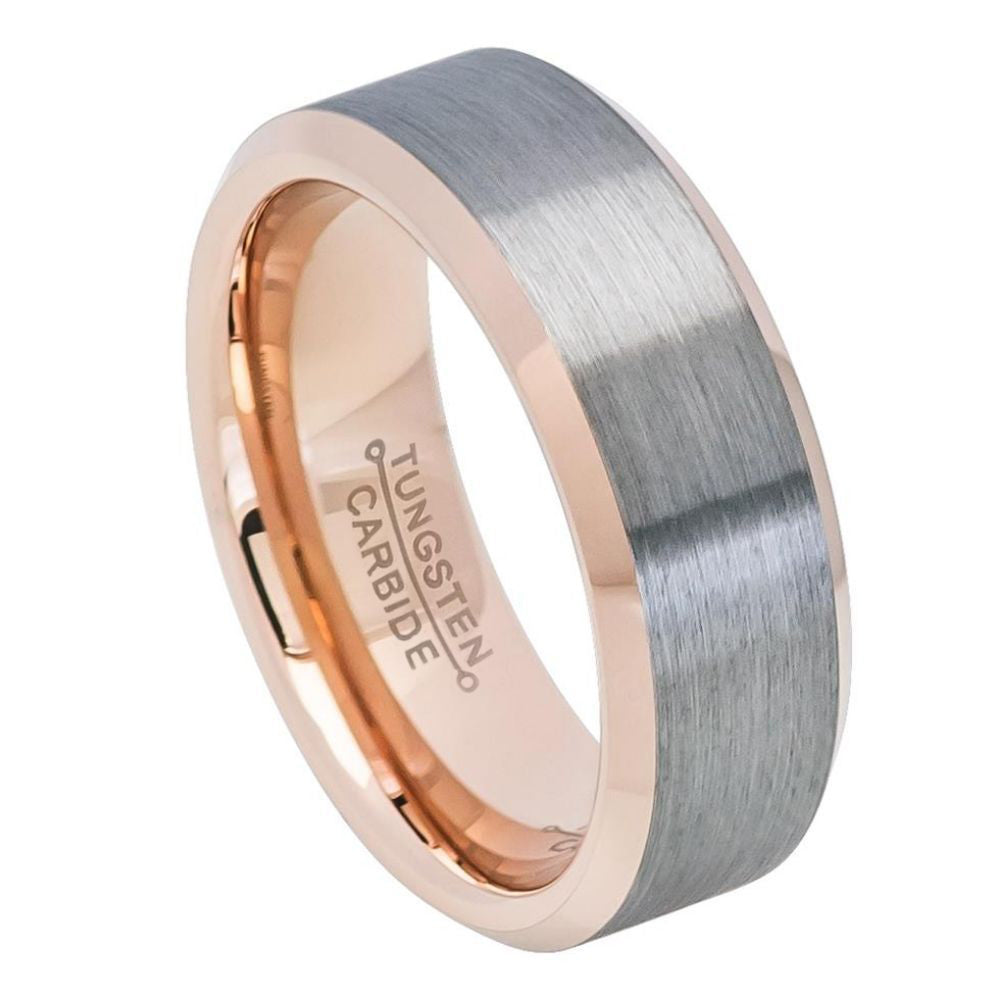 8mm Brushed Rose Gold Tungsten Band Ring, Size 7,8,9,10,11,12,13,14,15 (US)