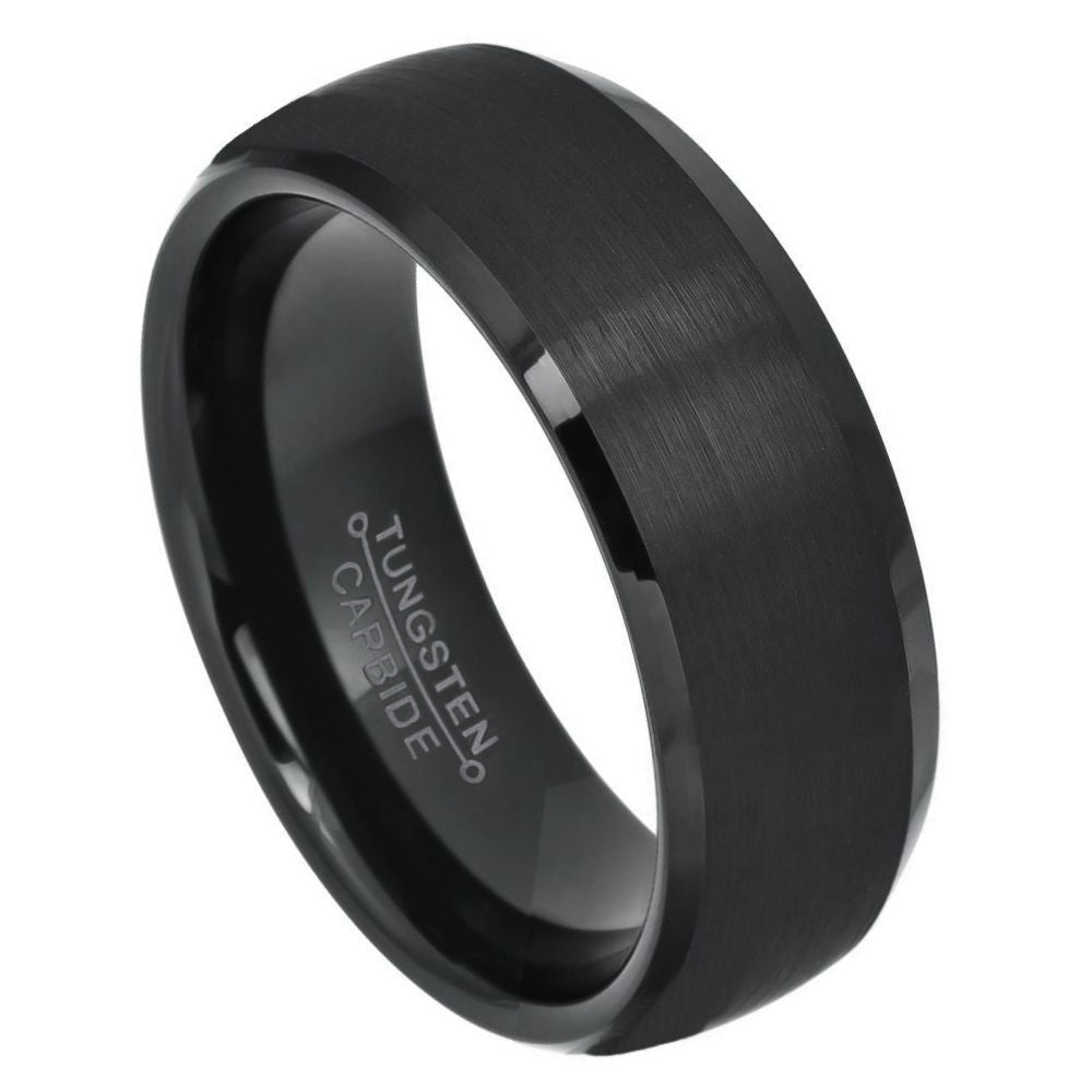 Brushed Black Ion Tungsten Band Ring + Jewelry Cloth & Pouch