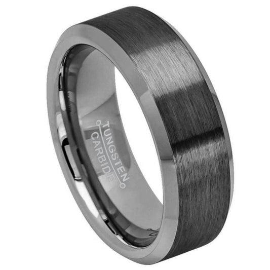 8mm Brushed Black Ion Tungsten Band Ring, Size 7,8,9,10,11,12,13,14,15 (US)