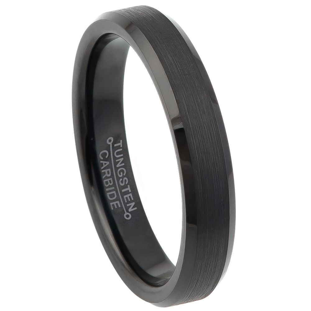 Brushed Black Ion Tungsten Band Ring + Jewelry Cloth & Pouch