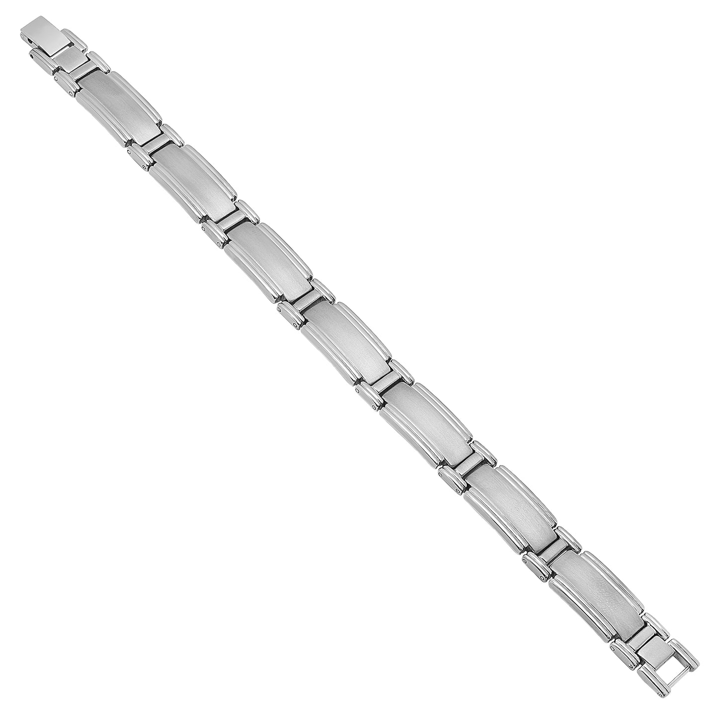 Thick 12mm Brushed Titanium w/Grooved Edges 8.25 Inch Link Bracelet