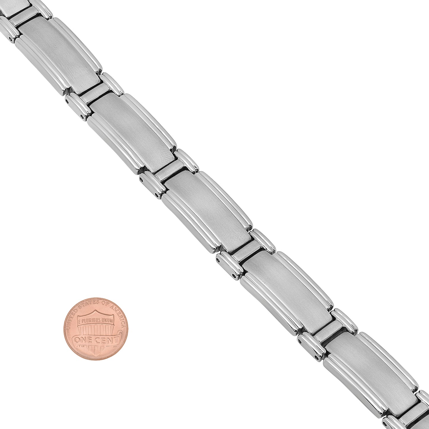 Thick 12mm Brushed Titanium w/Grooved Edges 8.25 Inch Link Bracelet