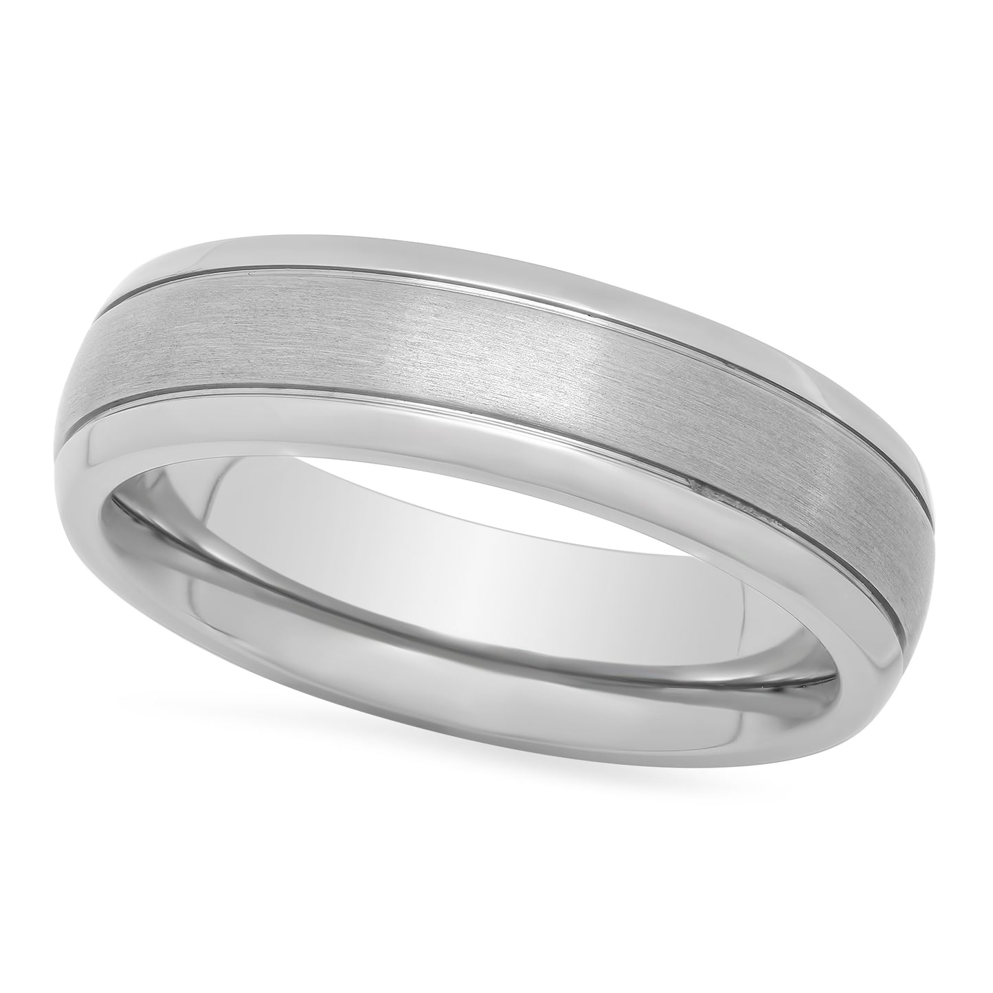 Titanium 8mm Domed Comfort Fit Ring w/Stepped Edged Brushed Center + Microfiber