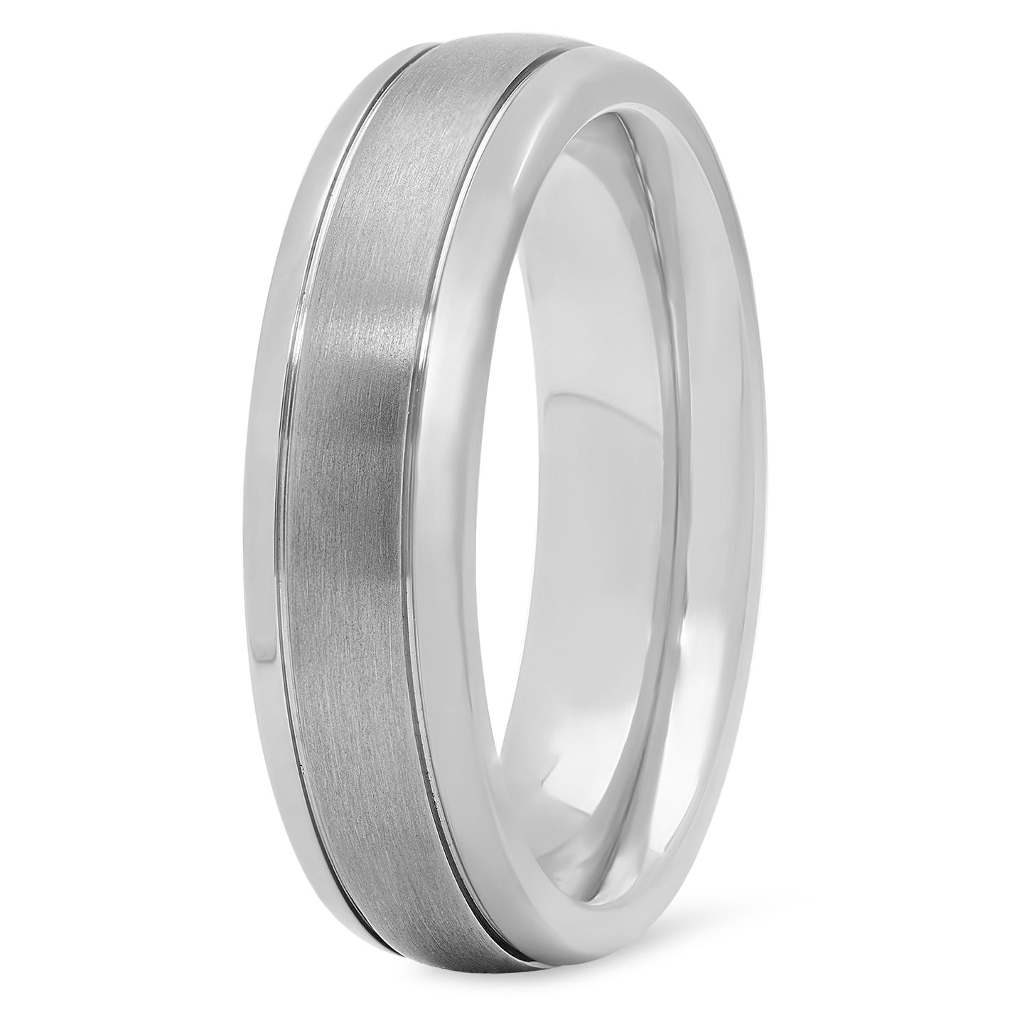 Titanium 8mm Domed Comfort Fit Ring w/Stepped Edged Brushed Center + Microfiber