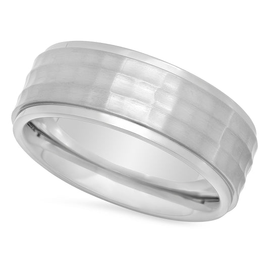 Titanium 8mm Comfort Fit Ring w/Hammered Rows & Stepped Edges