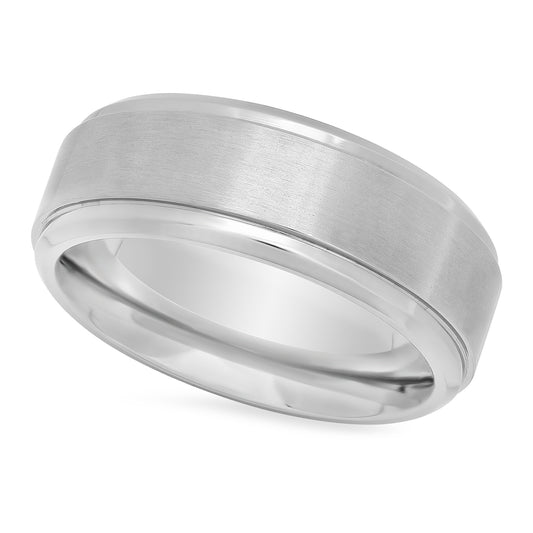 Titanium 8mm Comfort Fit Wedding Ring w/Brushed Center & Stepped Edges