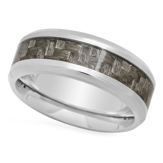 Titanium 8mm Comfort Fit Ring w/Charcoal Gray Carbon Fiber Inlay + Microfiber