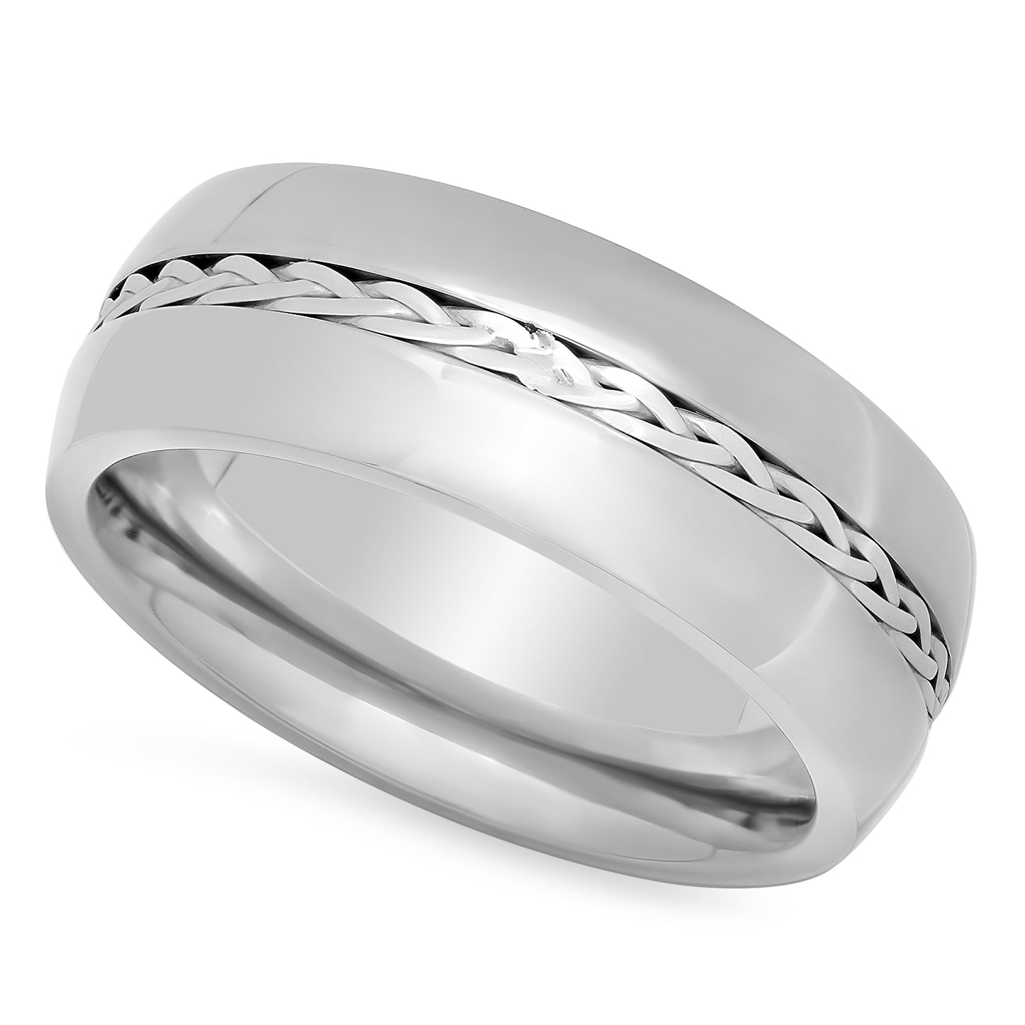 Titanium 8mm Comfort Fit Ring w/Braided Sterling Silver Inlay