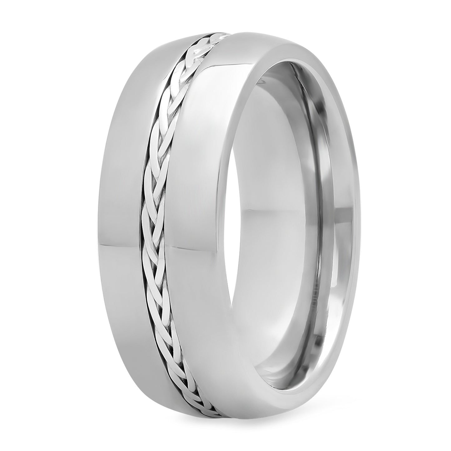 Titanium 8mm Comfort Fit Ring w/Braided Sterling Silver Inlay