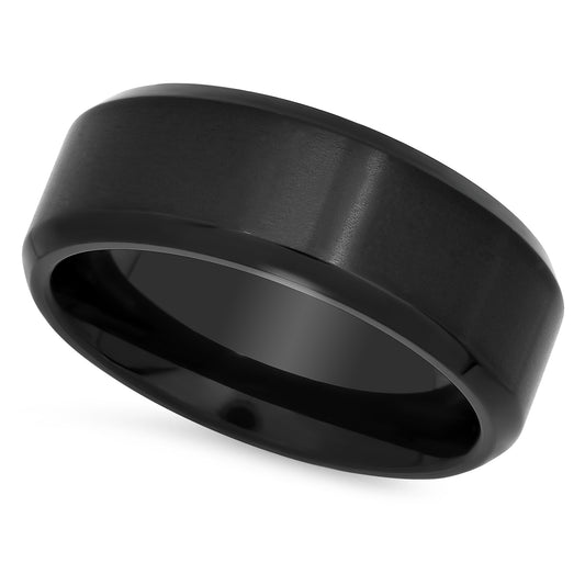 Black Plated Titanium 7mm Comfort Fit Ring w/Brushed Center