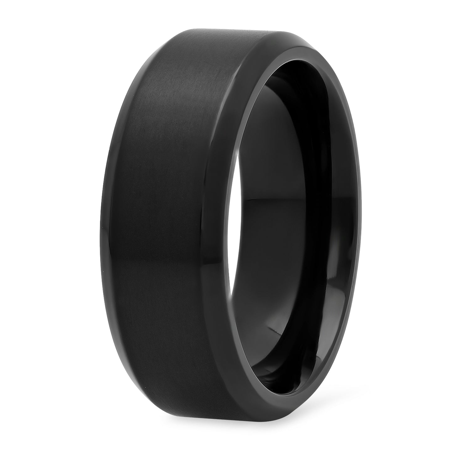 Black Plated Titanium 7mm Comfort Fit Ring w/Brushed Center