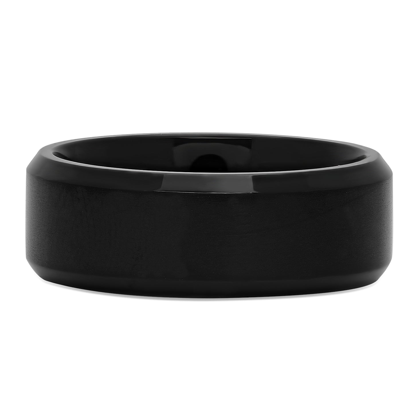 Black Plated Titanium 7mm Comfort Fit Ring w/Brushed Center