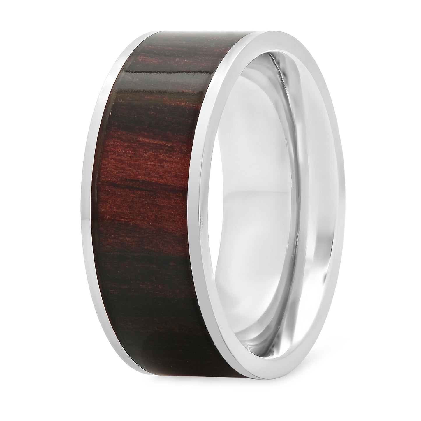 Titanium 9mm Comfort Fit Ring with African Blackwood Inlay + Microfiber