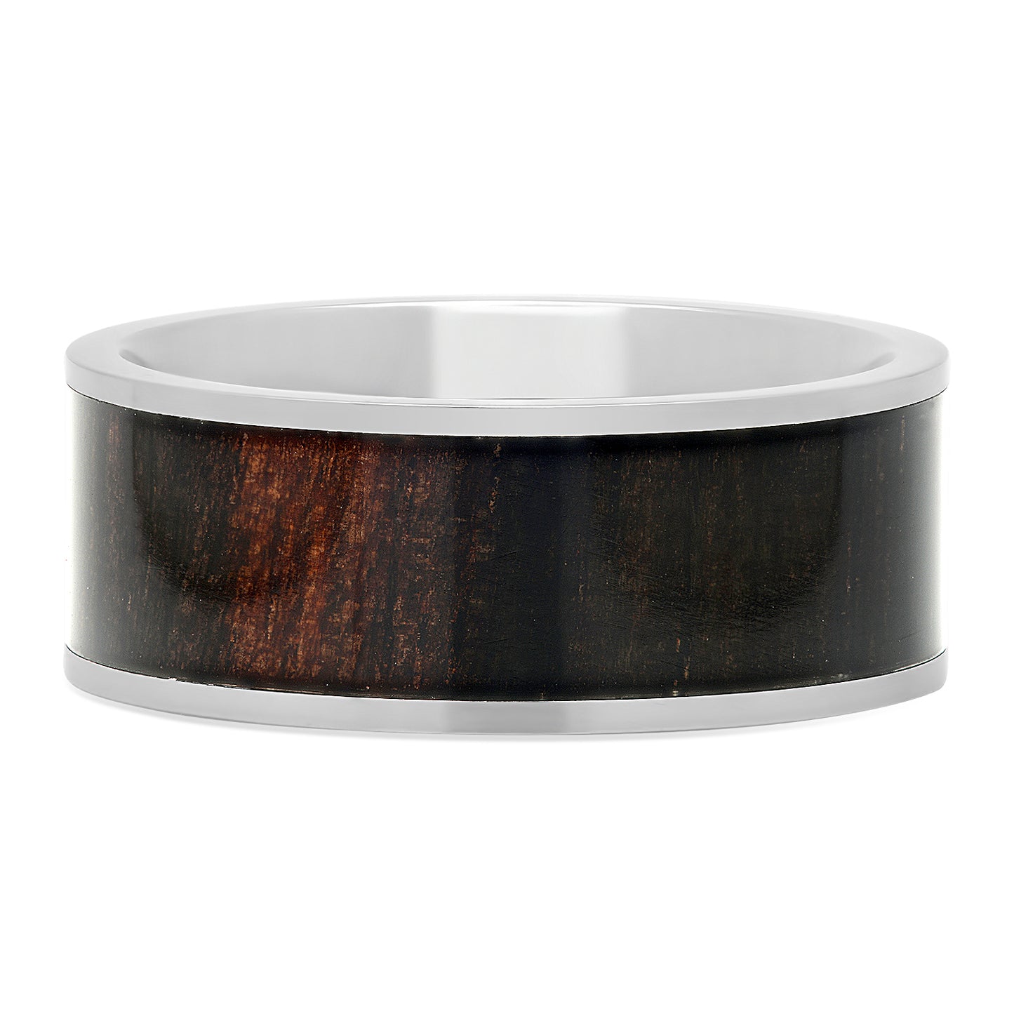 Titanium 9mm Comfort Fit Ring with African Blackwood Inlay + Microfiber