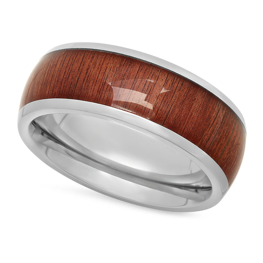 Titanium 9mm Domed Comfort Fit Ring w/Santos Rosewood Inlay + Microfiber