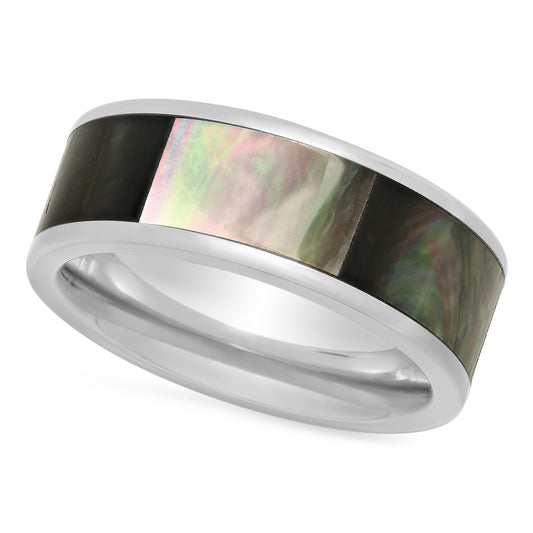 Titanium 8mm Comfort Fit Ring w/Black Gradient Abalone Inlay + Microfiber