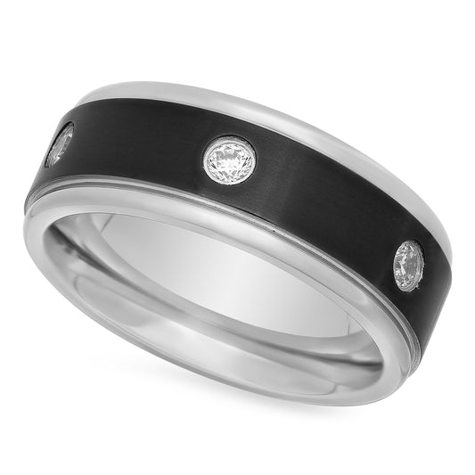 Two-Tone Titanium & Black 8mm Comfort Fit Ring w/Cubic Zirconia