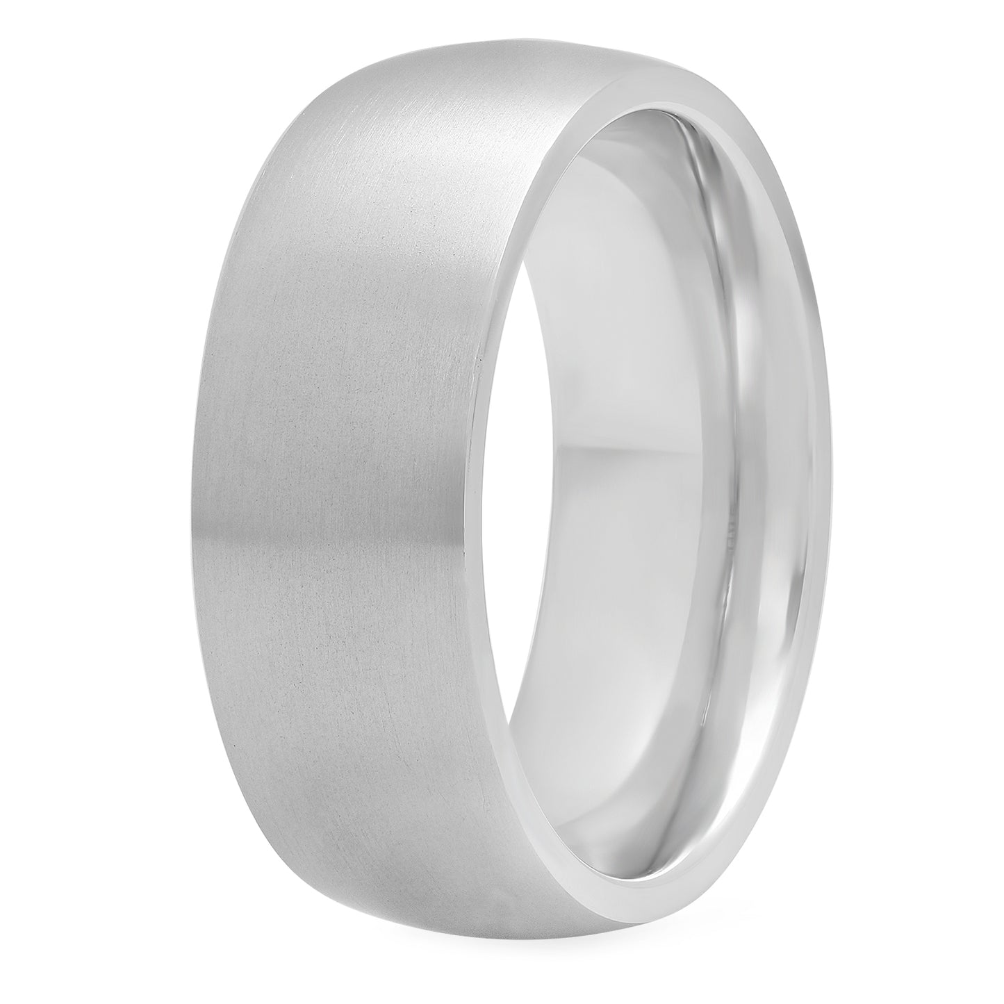 Titanium 8mm Domed Comfort Fit Wedding Ring w/Brushed Exterior + Microfiber