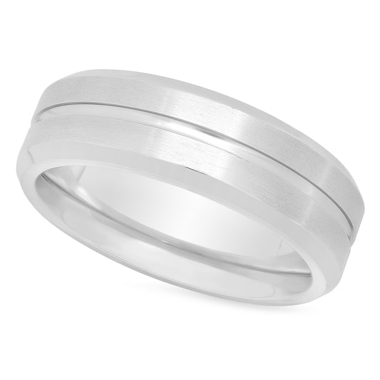 Brushed Titanium 6mm Comfort Fit Wedding Ring w/Polished Center Groove + Microfiber