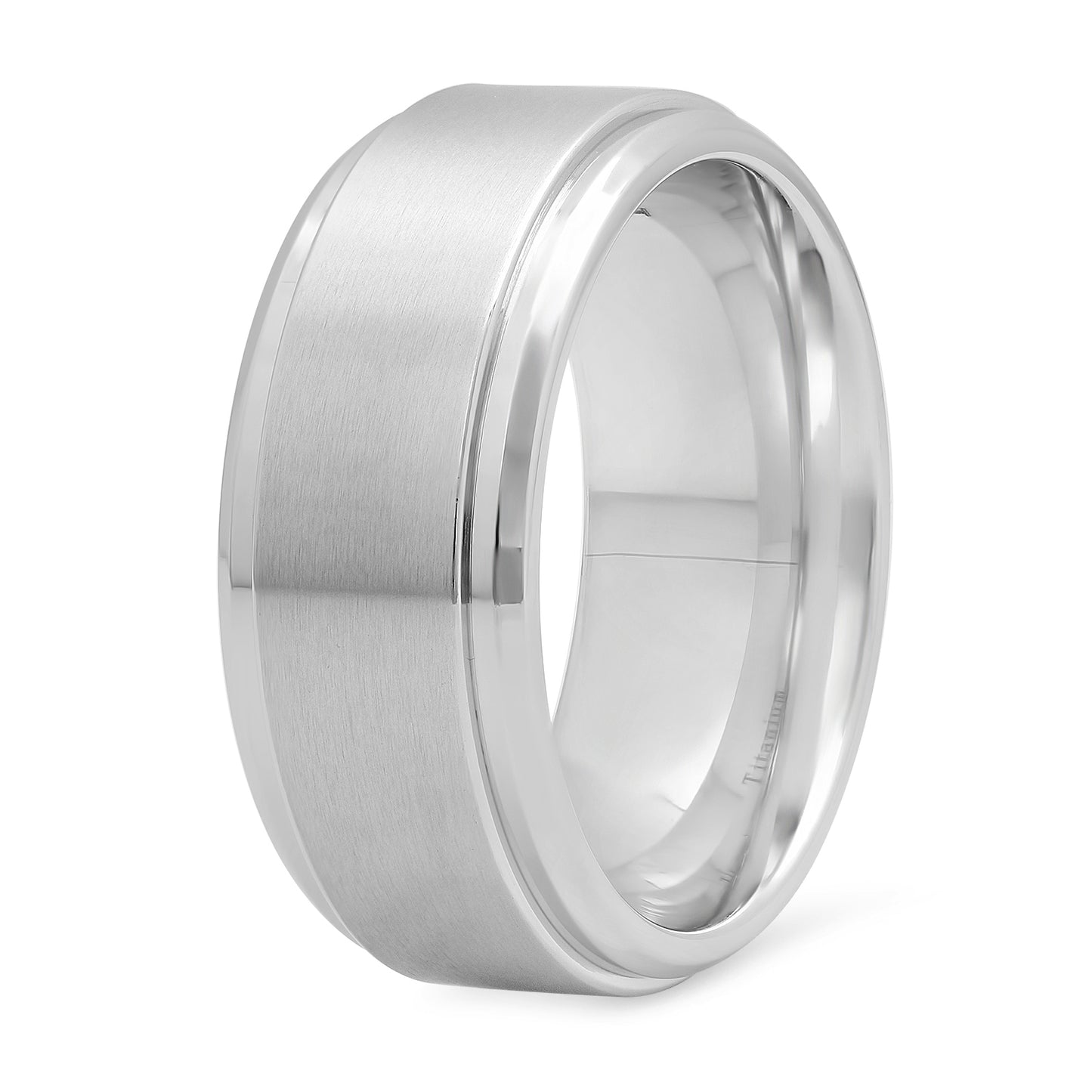 Titanium 7.6mm Comfort Fit Wedding Ring with Brushed Center + Microfiber