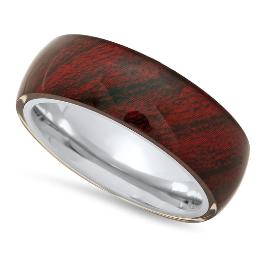 Titanium 8mm Domed Comfort Fit Ring w/Hawaiian Koa Wood Exterior + Microfiber