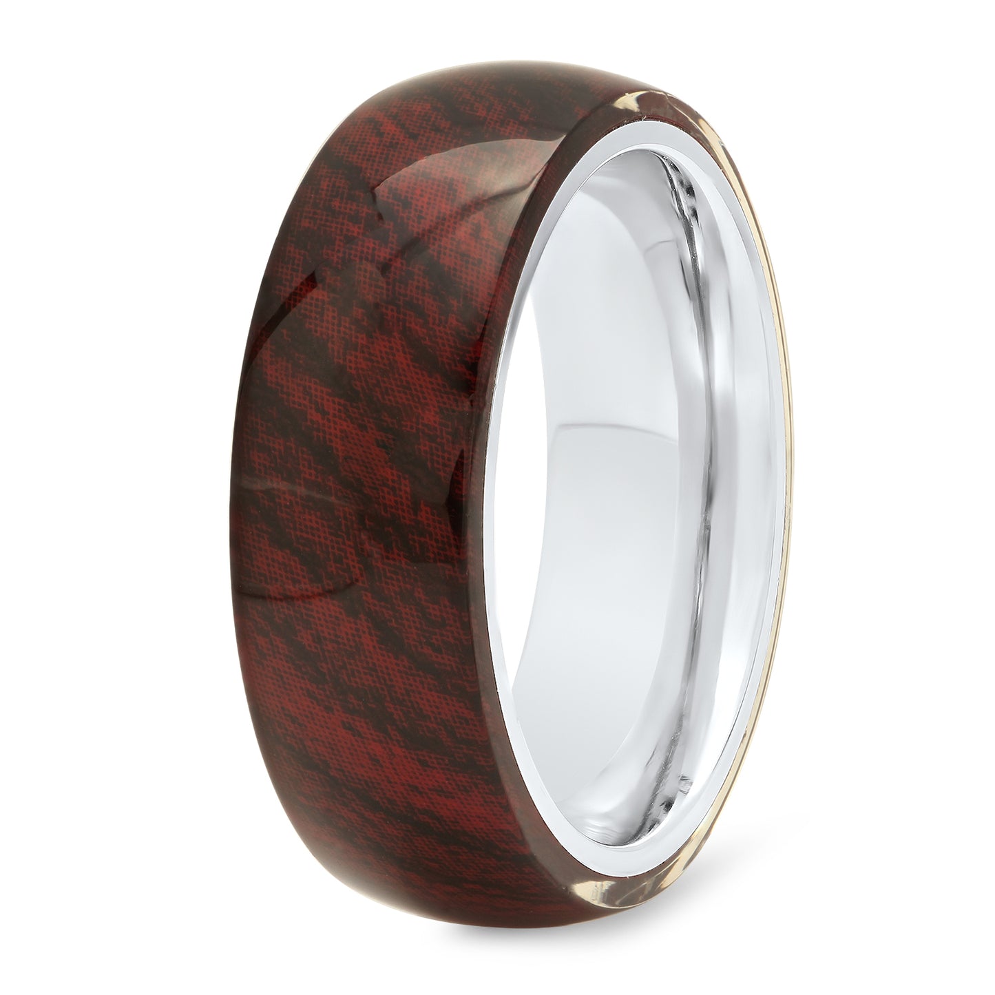 Titanium 8mm Domed Comfort Fit Ring w/Hawaiian Koa Wood Exterior + Microfiber