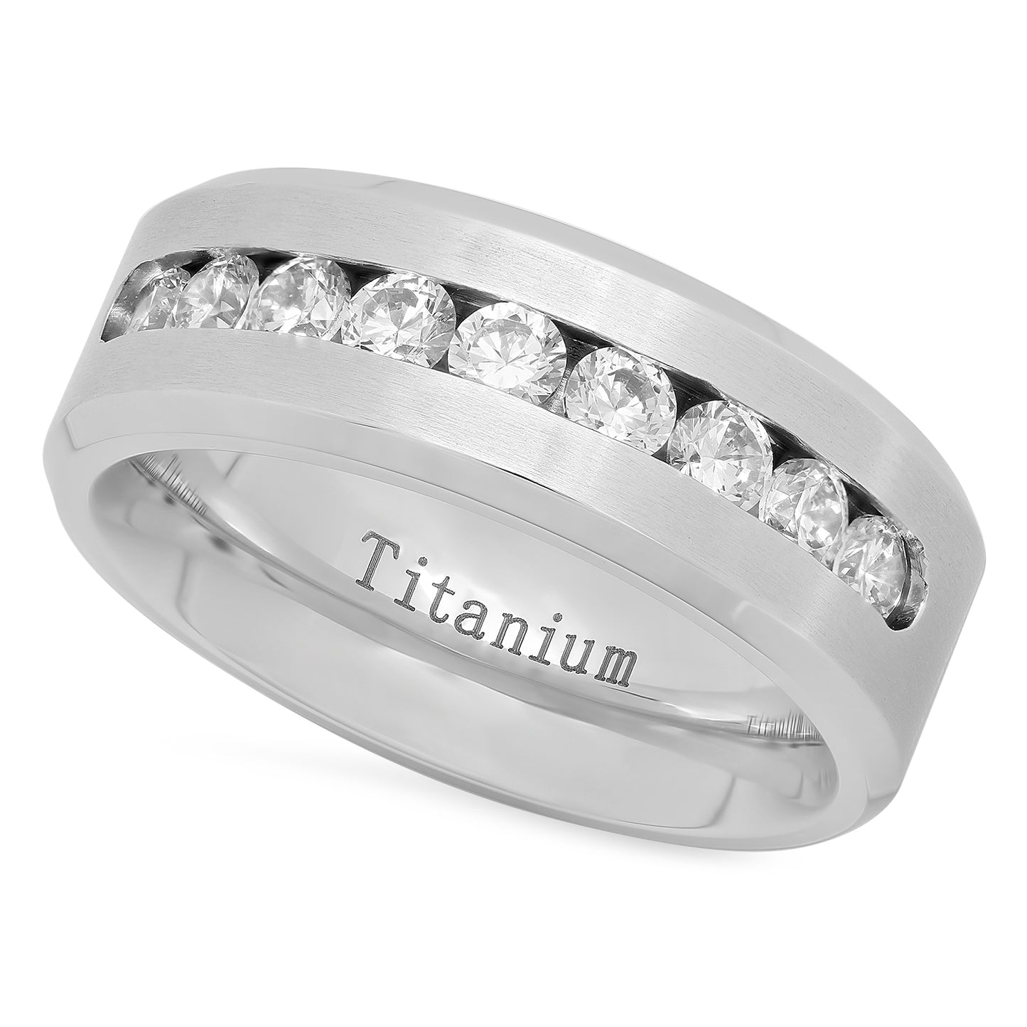 Titanium 7mm Comfort Fit Wedding Ring w/Channel Set Cubic Zironia + Microfiber