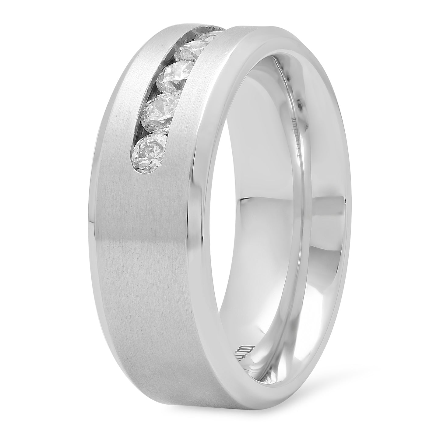 Titanium 7mm Comfort Fit Wedding Ring w/Channel Set Cubic Zironia + Microfiber