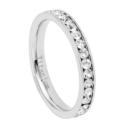 2mm High-Polished Titanium high-polished Silver Cubic Zirconia Band Ring, Size 4,5,6,7,8 (US)