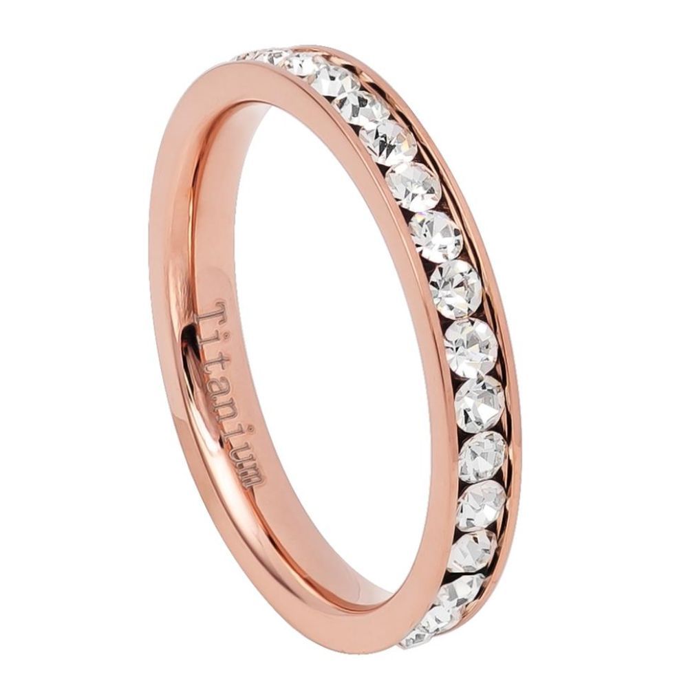 2mm Rose Gold Titanium Cubic Zirconia Band Ring, Size 4,5,6,7,8 (US)