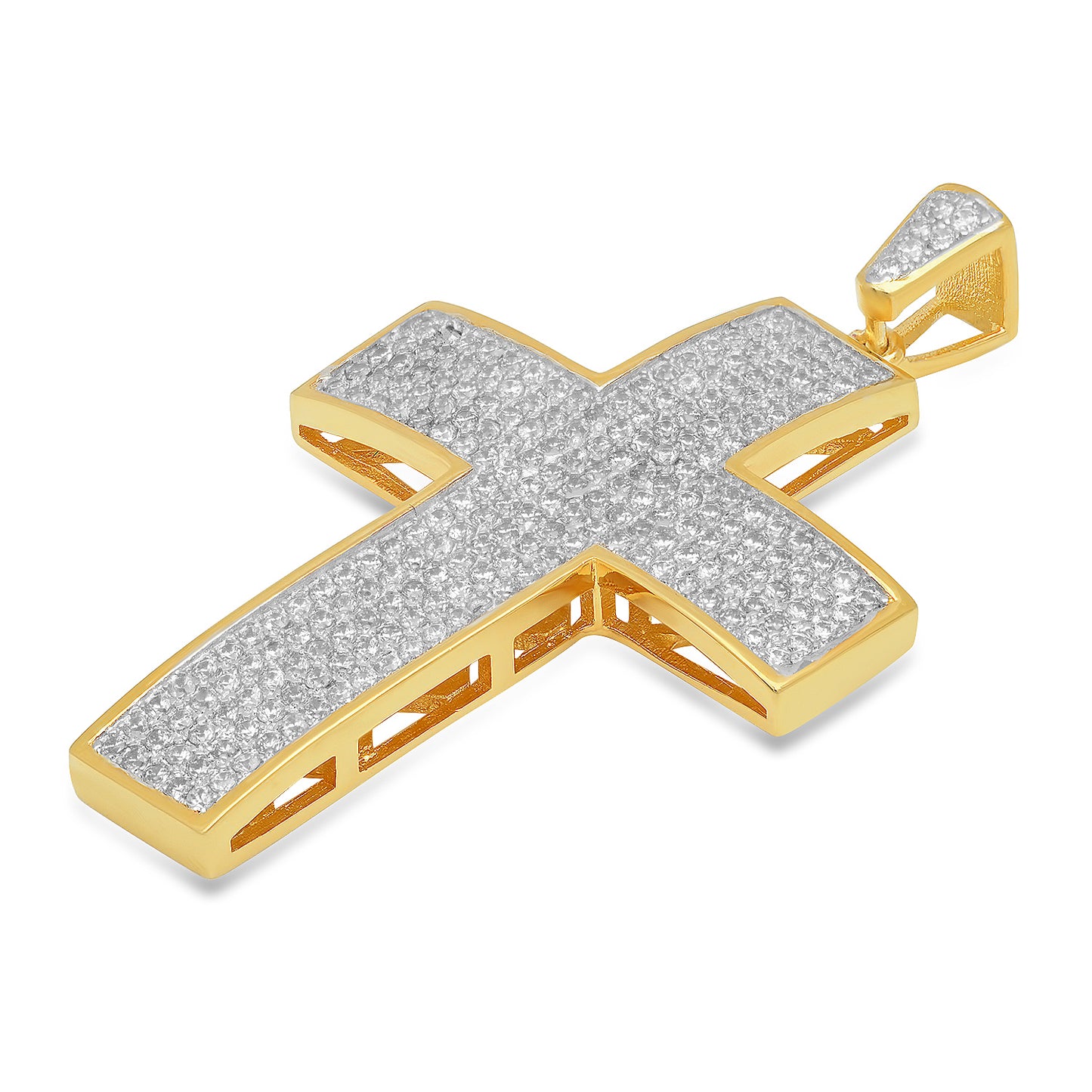 Large Hip Hop 25.3mm x 35.5mm Two-Tone 14k Gold CZ Bling Cross Pendant