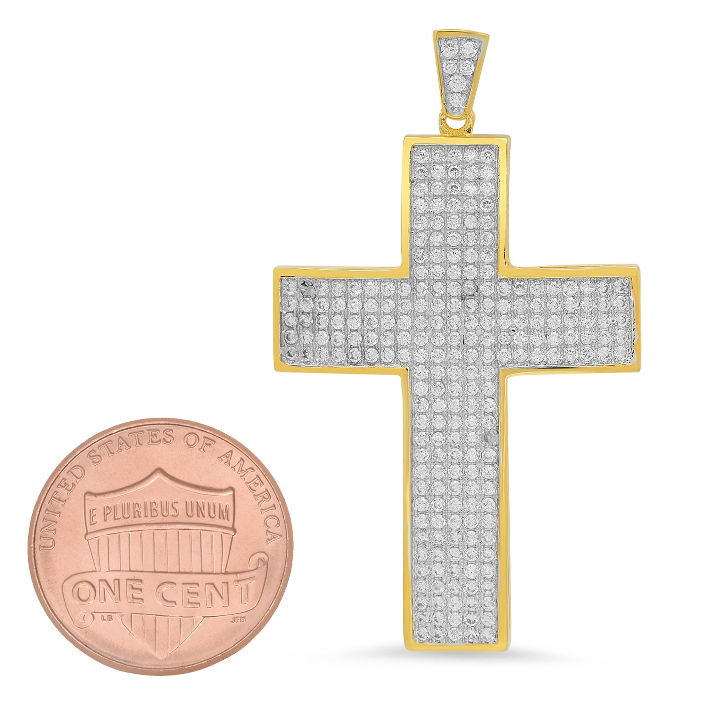 Large Hip Hop 25.3mm x 35.5mm Two-Tone 14k Gold CZ Bling Cross Pendant