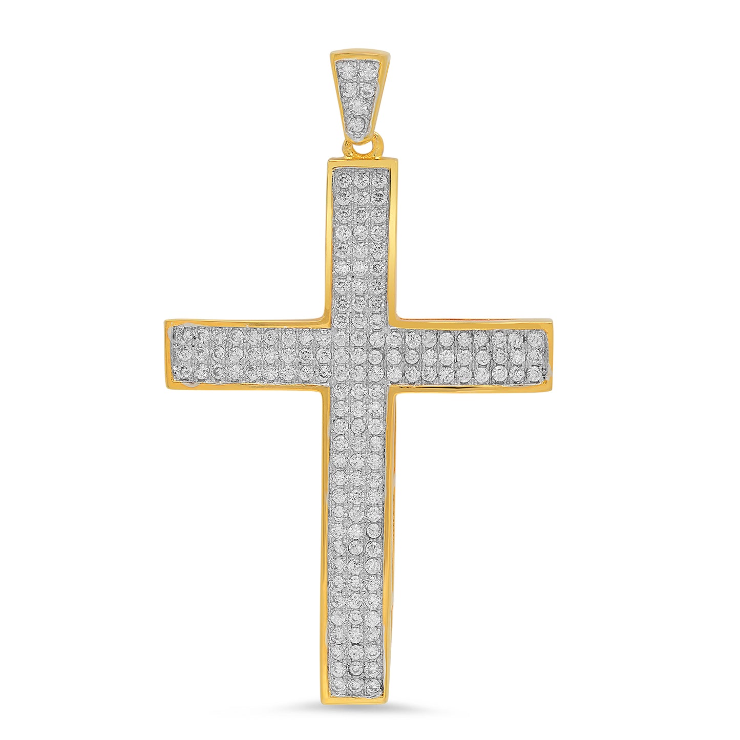 Large Iced Out 25.3mm x 37.8mm Two-Tone 14k Gold CZ Cross Pendant + Jewelry Polishing Cloth (SKU: TT-PDCZ1002)