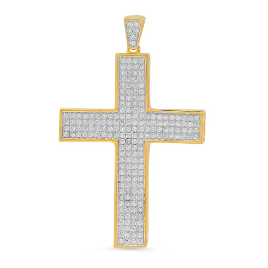 Large 26.4mm x 35.3mm Two-Tone 14k Gold Micropave CZ Cross Pendant