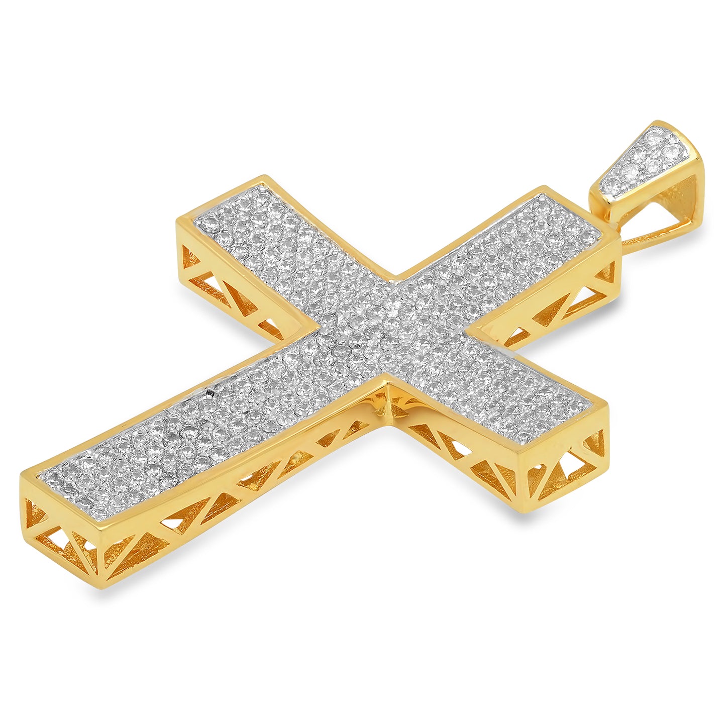 Large 26.4mm x 35.3mm Two-Tone 14k Gold Micropave CZ Cross Pendant + Jewelry Polishing Cloth (SKU: TT-PDCZ1003)