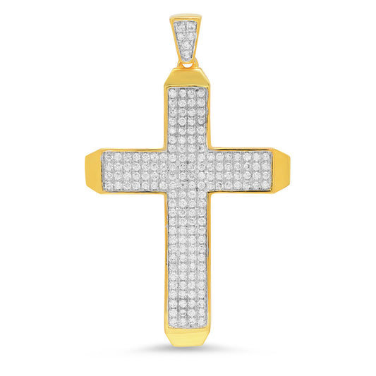 Men's Large Two-Tone 14k Gold Iced Out Micropave CZ Cross Pendant - 25.6mm x 36.4mm + Cleaning Cloth