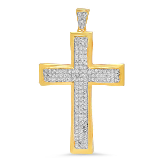 Large 3D Iced Out 24.6mm x 35.2mm Two-Tone 14k Gold CZ Cross Pendant