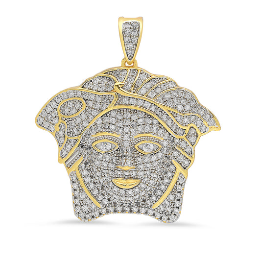 Large Iced Out 34.2mm x 27.7mm Two-Tone 14k Gold CZ Medusa Pendant