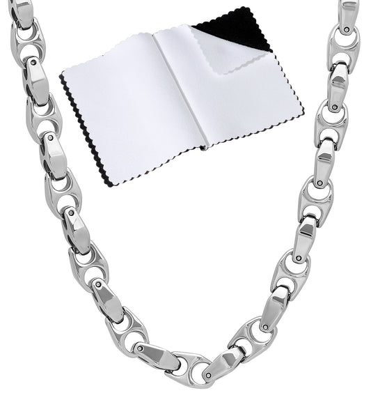 Men's 6mm Chunky High-Polished Tungsten Dark Silver Puffed Puffed Mariner Chain Necklace + Gift Box