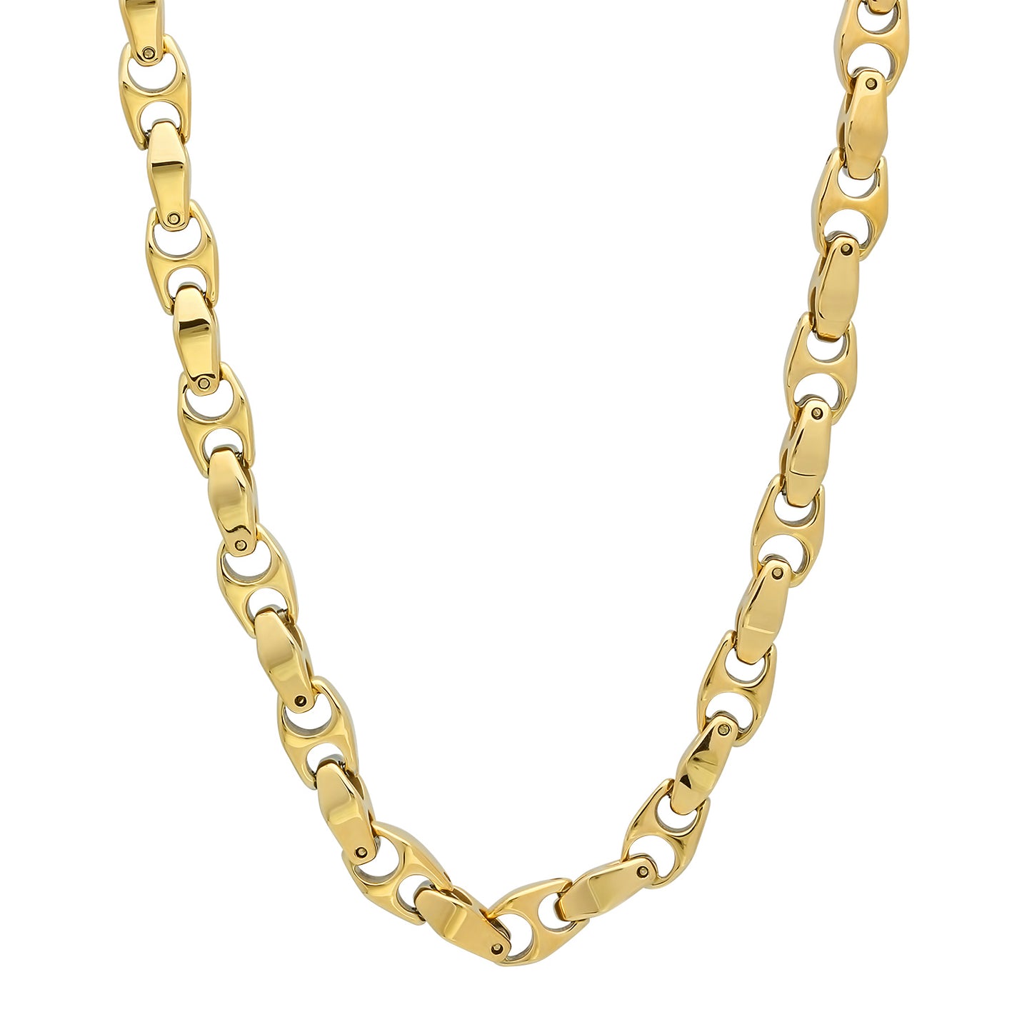 8.5mm 14k Yellow Gold Plated Tungsten Puffed Puffed Mariner Chain Necklace