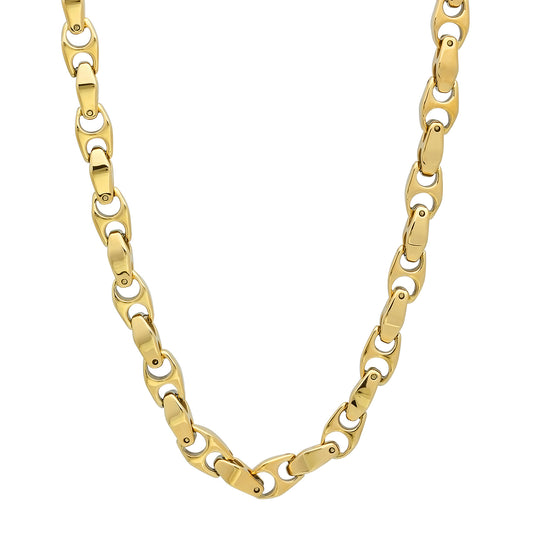 8.5mm 14k Yellow Gold Plated Tungsten Puffed Puffed Mariner Chain Necklace