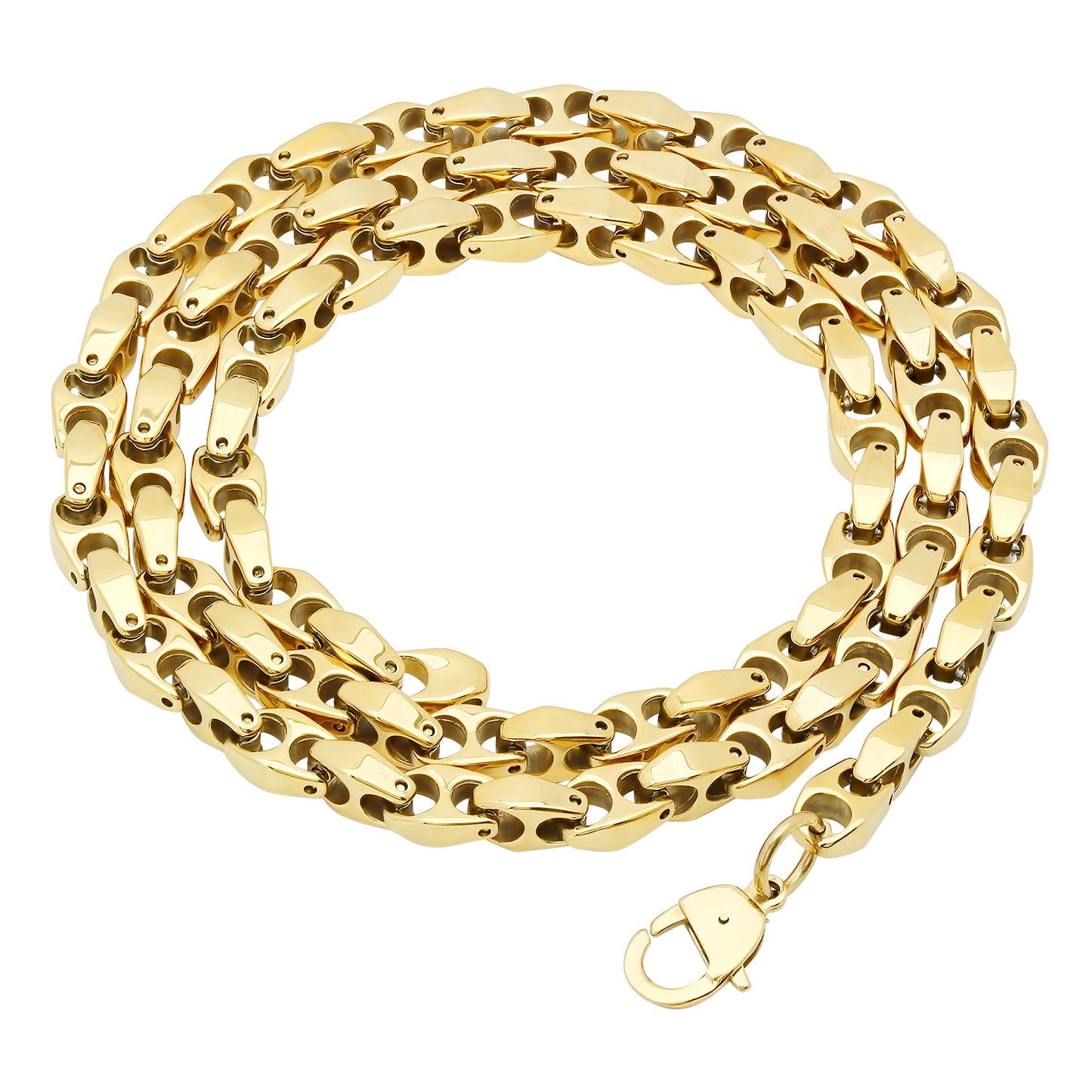 8.5mm 14k Yellow Gold Plated Tungsten Puffed Puffed Mariner Chain Necklace