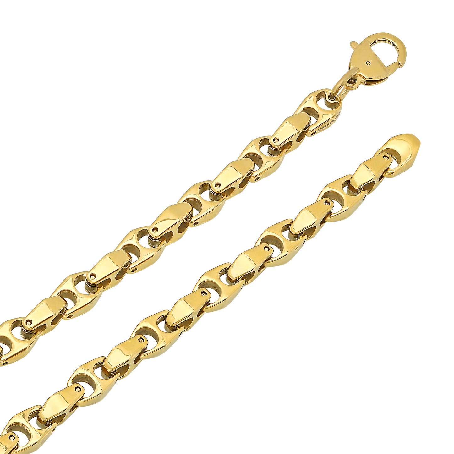 8.5mm 14k Yellow Gold Plated Tungsten Puffed Puffed Mariner Chain Necklace