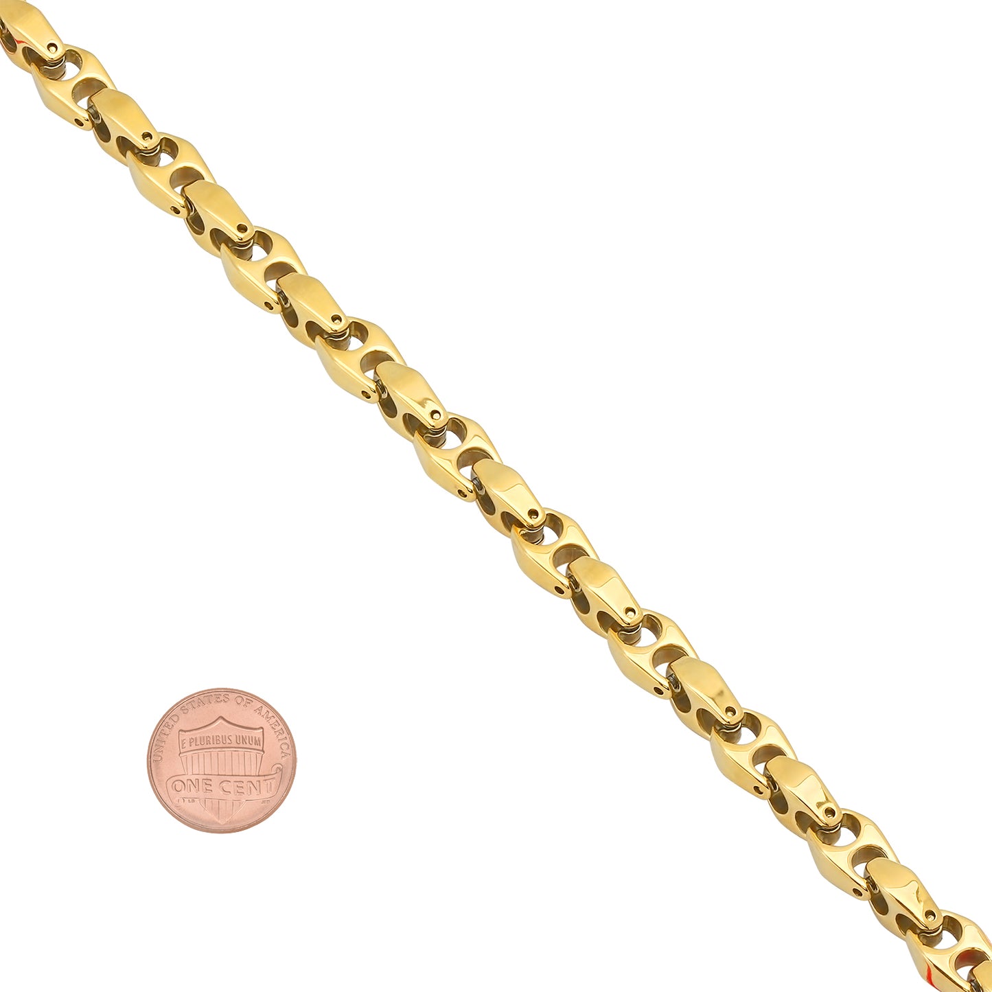 8.5mm 14k Yellow Gold Plated Tungsten Puffed Puffed Mariner Chain Necklace